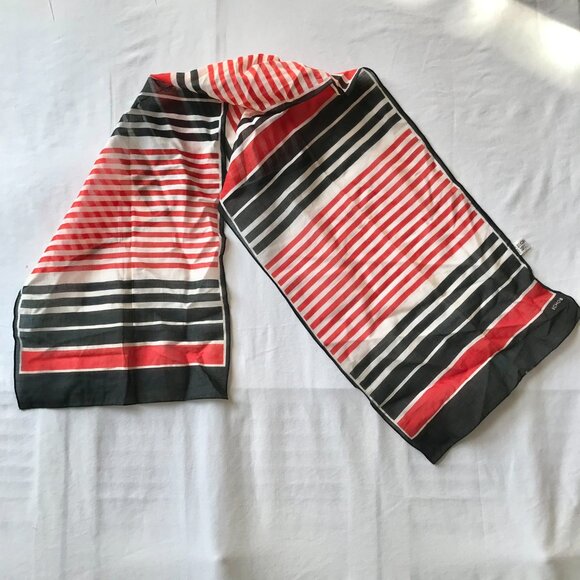 Vintage ECHO Striped Scarf Wrap Shawl Cotton Red Black Stripes 12 X 54" France - Picture 4 of 13